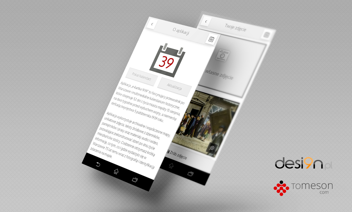 UI, aplikacja mobilna, kartka z kalendarza 1939